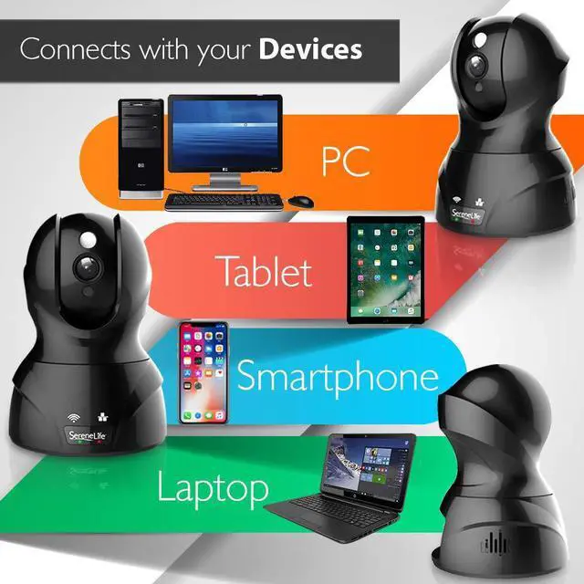 Alt view image 5 of 14 - SereneLife Indoor Wireless IP Camera - HD 1080p Network Security Surveillance Home Monitoring w/ Motion Detection, Night Vision, PTZ, 2 Way Audio - iPhone Android Mobile PC WiFi - IPCAMHD82