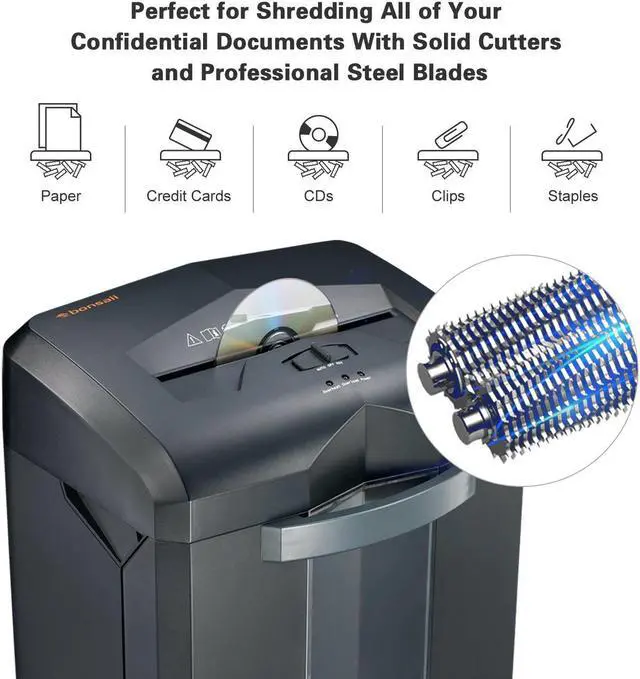 Alt view image 10 of 20 - Bonsaii EverShred C149-C 18-Sheet Cross-cut Paper/CD/Credit Card Shredder, 60 Mintues Running Time, Overload and Thermal Protection, Draw-out 6 Gallon Wastebasket Capacity, with 4 Casters