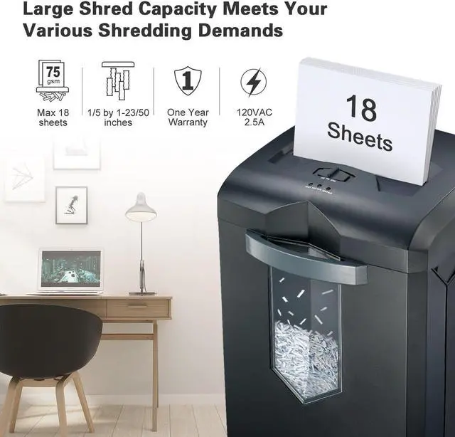 Alt view image 9 of 20 - Bonsaii EverShred C149-C 18-Sheet Cross-cut Paper/CD/Credit Card Shredder, 60 Mintues Running Time, Overload and Thermal Protection, Draw-out 6 Gallon Wastebasket Capacity, with 4 Casters