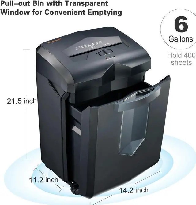 Alt view image 12 of 20 - Bonsaii EverShred C149-C 18-Sheet Cross-cut Paper/CD/Credit Card Shredder, 60 Mintues Running Time, Overload and Thermal Protection, Draw-out 6 Gallon Wastebasket Capacity, with 4 Casters