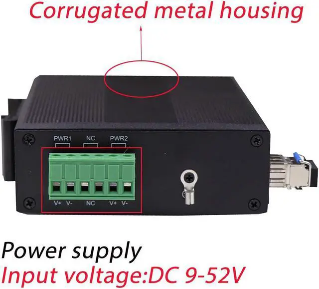 Alt view image 5 of 6 - Harsh Outdoor 5-Port Gigabit Ethernet Fiber Converter, Industrial DIN-Rail Network Switch, 100/1000Base-T to LC, Up to 20KM(with SFP Transceiver), IP40, Extreme Heat -40°~ 85°C (-40°~ 185°F)