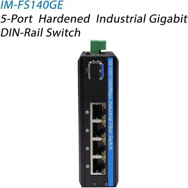 Alt view image 3 of 6 - Harsh Outdoor 5-Port Gigabit Ethernet Fiber Converter, Industrial DIN-Rail Network Switch, 100/1000Base-T to LC, Up to 20KM(with SFP Transceiver), IP40, Extreme Heat -40°~ 85°C (-40°~ 185°F)