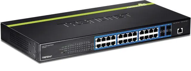 Alt view image 10 of 20 - TRENDnet 28-Port Web Smart Switch, 24 x Gigabit Ports, 4 x 10G SFP+ Slots, High Speed Network Uplinks, 128 Gbps Switching Capacity, Network Ethernet Switch, 1U Rack Mountable, Black, TEG-30284