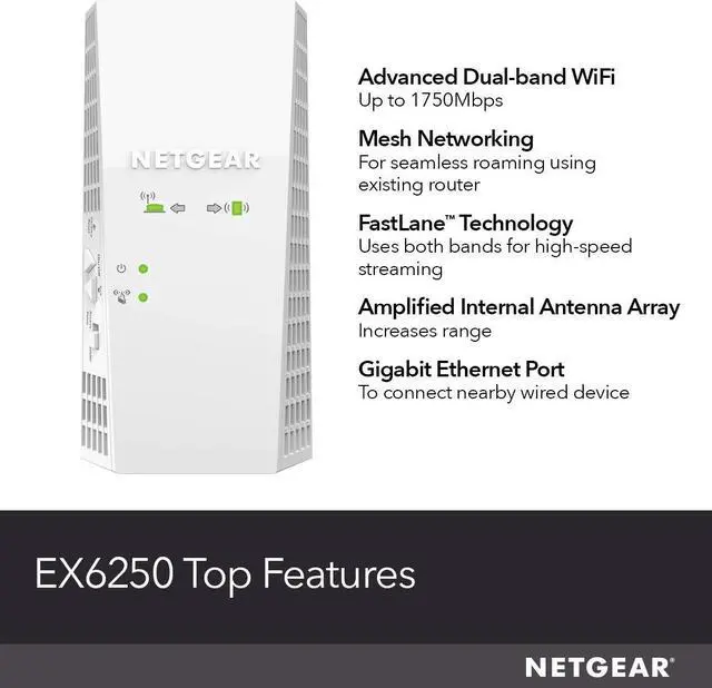 Alt view image 5 of 7 - NETGEAR WiFi Mesh Range Extender EX6250 - Coverage up to 2000 sq.ft. and 32 devices with AC1750 Dual Band Wireless Signal Booster & Repeater (up to 1750Mbps speed), plus Mesh Smart Roaming