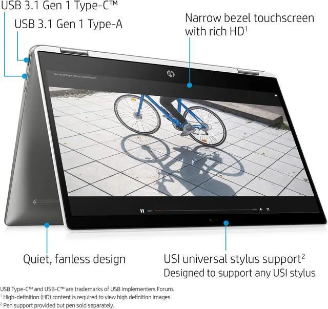 Alt view image 3 of 13 - HP Chromebook X360 14-Inch HD Touchscreen Laptop, Intel Celeron N4000, 4 GB RAM, 32 GB eMMC, Chrome (14b-ca0010nr, Ceramic White/Mineral Silver)