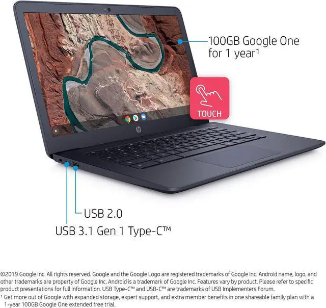 Alt view image 4 of 10 - HP Chromebook AMD A4-9120 4GB Memory 32 GB eMMC SSD 14.0" Touch Screen Chrome OS 14-db0090nr