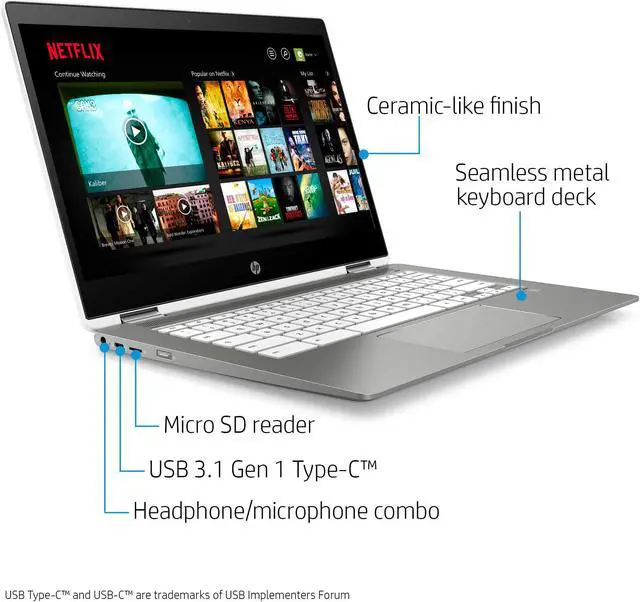 Alt view image 4 of 13 - HP Chromebook X360 14-Inch HD Touchscreen Laptop, Intel Celeron N4000, 4 GB RAM, 32 GB eMMC, Chrome (14b-ca0010nr, Ceramic White/Mineral Silver)