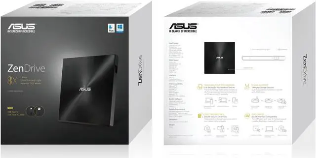 Alt view image 5 of 13 - ASUS ZenDrive Black 13mm External 8X DVD/Burner Drive +/-RW with M-Disc Support, Compatible with Both Mac & Windows and Nero BackItUp for Android Devices (USB 2.0 & Type-C Cables Included)