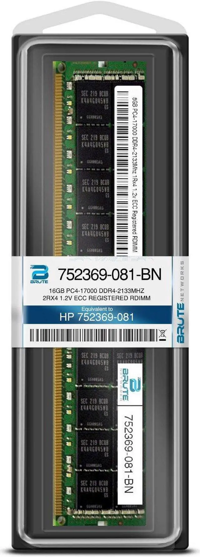 Alt view image 3 of 4 - Brute Networks 752369-081-BN - 16GB PC4-17000 DDR4-2133Mhz 2Rx4 1.2v ECC Registered RDIMM (Equivalent to OEM PN # 752369-081)