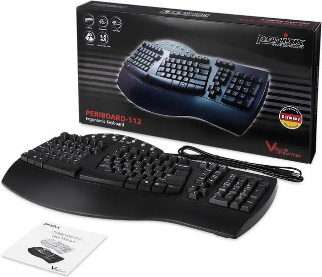 Alt view image 5 of 14 - Perixx PERIBOARD-512 Ergonomic Split Keyboard - Natural Ergonomic Design - Black - Bulky Size 19.09"x9.29"x1.73"