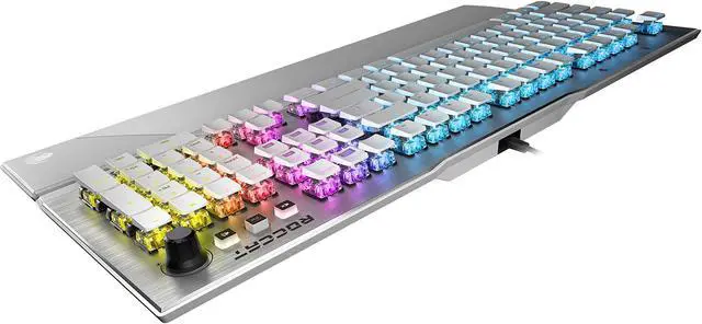 Alt view image 4 of 7 - ROCCAT Vulcan 122 Mechanical PC Tactile Gaming Keyboard, Titan Brown Switch, AIMO RGB Backlit Lighting Per Key, Detachable Palm/Wrist Rest, Anodized Aluminum Top Plate, Full Size, White/Silver