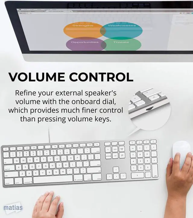 Alt view image 2 of 6 - Matias FK318S USB Wired Aluminum Keyboard with Numeric Keypad and Built-in 2-Port Hi-Speed USB 2.0 Hub - Compatible with Mac (Silver)