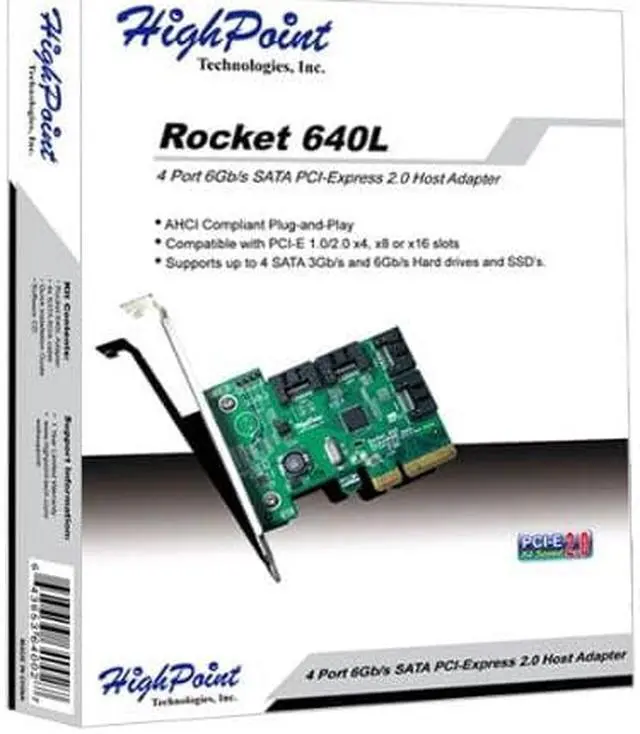 Alt view image 5 of 8 - HighPoint Rocket 640L Lite Version 4-Port PCI-Express 2.0 x4 SATA 6Gb/s RAID Controller