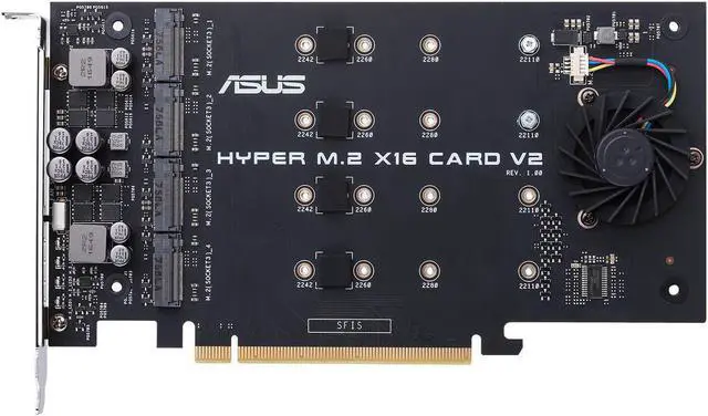 Alt view image 3 of 5 - ASUS Hyper M.2 X16 PCIe 3.0 X4 Expansion Card V2 Supports 4 NVMe M.2 (2242/2260/2280/22110) Up to 128 Gbps for Intel VROC and AMD Ryzen Threadripper NVMe RAID