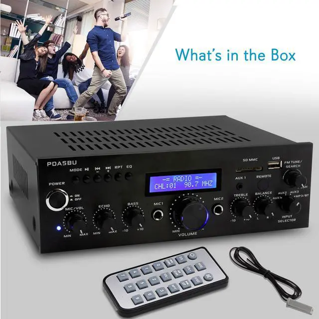 Alt view image 7 of 7 - Pyle  200W Audio Stereo Receiver - Wireless Bluetooth Home Power Amplifier Home Entertainment System w/ AUX IN, USB Port, DVD CD Player, AM FM Radio, 2 Karaoke Microphone Input, Remote - PDA5BU.0