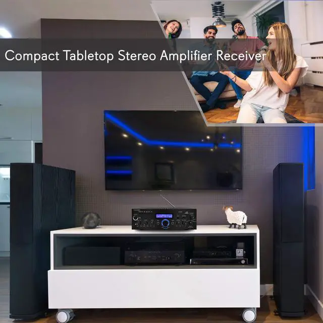 Alt view image 5 of 7 - Pyle  200W Audio Stereo Receiver - Wireless Bluetooth Home Power Amplifier Home Entertainment System w/ AUX IN, USB Port, DVD CD Player, AM FM Radio, 2 Karaoke Microphone Input, Remote - PDA5BU.0
