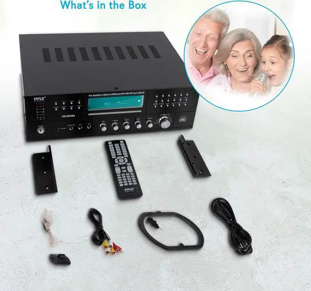 Alt view image 7 of 14 - 4-Channel Wireless Bluetooth Power Amplifier - 1000W Stereo Speaker Home Audio Receiver w/FM Radio, USB, Headphone, 2 Microphone w/Echo, Front Loading CD DVD Player, LED, Rack Mount - Pyle PD1000BA