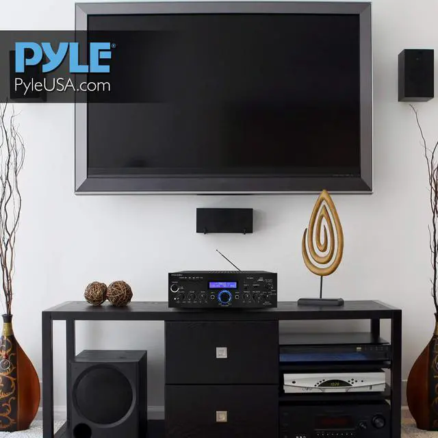 Alt view image 6 of 7 - Pyle  200W Audio Stereo Receiver - Wireless Bluetooth Home Power Amplifier Home Entertainment System w/ AUX IN, USB Port, DVD CD Player, AM FM Radio, 2 Karaoke Microphone Input, Remote - PDA5BU.0
