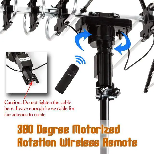 Alt view image 3 of 7 - FiveStar Outdoor HD TV Antenna 2019 Newest Model Up To 200 Miles Range with Motorized 360 Degree Rotation, UHF/VHF/FM Radio with Infrared Remote Control Advanced Design With Installation Kit and Jpole