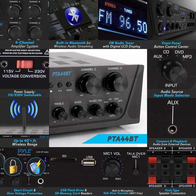 500W Karaoke Wireless Bluetooth Amplifier - 4 Channel Stereo Audio