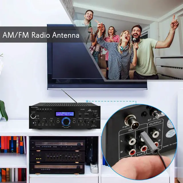 Alt view image 3 of 7 - Pyle  200W Audio Stereo Receiver - Wireless Bluetooth Home Power Amplifier Home Entertainment System w/ AUX IN, USB Port, DVD CD Player, AM FM Radio, 2 Karaoke Microphone Input, Remote - PDA5BU.0