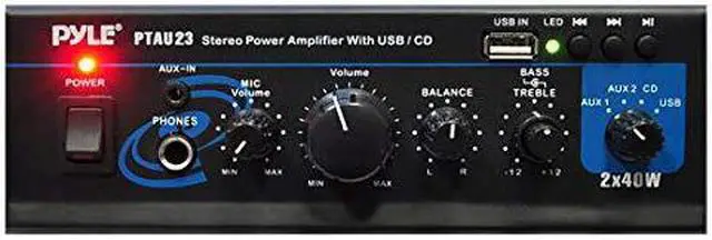 Alt view image 2 of 10 - Pyle PTAU23.5 2X40W Mini Power Amplifier System - Dual Channel Home Audio Sound Mixer, Stereo Receiver Box with USB, RCA, Headphone, AUX, MIC Input, LED, for PA, Home Entertainment and Studio Use