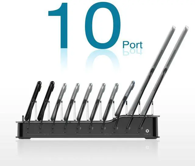 Alt view image 4 of 6 - 10 Port USB Charging Station Dock & Organizer, Universal Desktop Tablet & Smartphone Multi-Device 10 Port USB Charger Hub with Auto Detect Smart Rapid Charging Technology