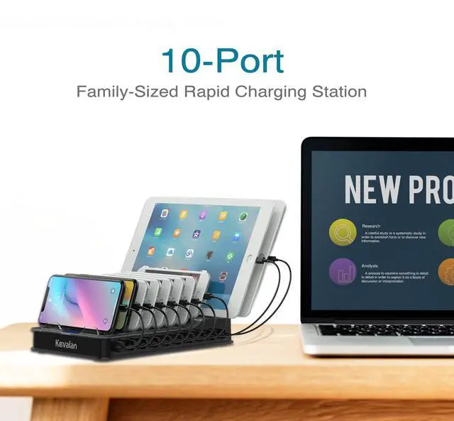 Alt view image 2 of 6 - 10 Port USB Charging Station Dock & Organizer, Universal Desktop Tablet & Smartphone Multi-Device 10 Port USB Charger Hub with Auto Detect Smart Rapid Charging Technology