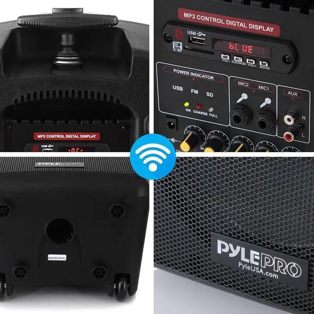 Alt view image 5 of 7 - Wireless Portable PA Speaker System - 360W Bluetooth Compatible Battery Powered Rechargeable Outdoor DJ Sound Speaker Microphone Set with MP3 USB SD FM Radio RCA 1/4" Mic in Wheels - Pyle PPHP8MBA