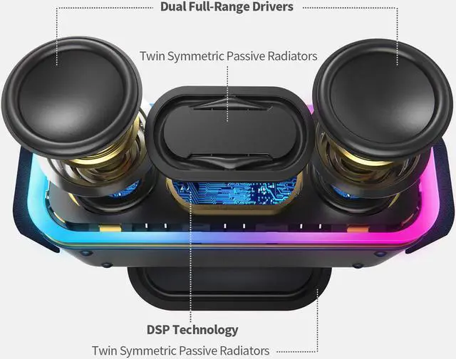 Alt view image 2 of 7 - DOSS SoundBox Pro+ Wireless Bluetooth Speaker with 24W Impressive Sound, Booming Bass, Wireless Stereo Pairing, Mixed Colors Lights, IPX5 Waterproof, 15 Hrs Battery Life, 66 ft Bluetooth Range-Black