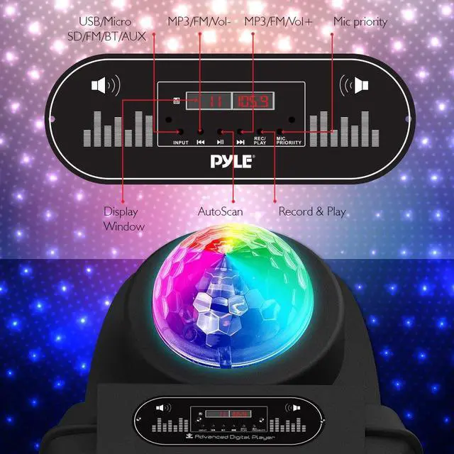 Alt view image 4 of 14 - Portable DJ Karaoke PA Speaker - Outdoor 700 Watt Stereo  12” Subwoofer Built-in LED Lights Wireless Bluetooth Rechargeable Battery Audio Recording Mode & MP3/USB/Micro SD/FM Radio - Pyle PSUFM1280B