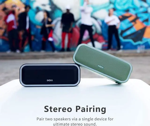 Alt view image 4 of 7 - DOSS SoundBox Pro+ Wireless Bluetooth Speaker with 24W Impressive Sound, Booming Bass, Wireless Stereo Pairing, Mixed Colors Lights, IPX5 Waterproof, 15 Hrs Battery Life, 66 ft Bluetooth Range-Black