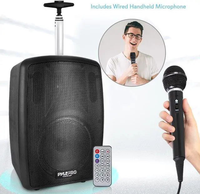 Alt view image 7 of 7 - Wireless Portable PA Speaker System - 360W Bluetooth Compatible Battery Powered Rechargeable Outdoor DJ Sound Speaker Microphone Set with MP3 USB SD FM Radio RCA 1/4" Mic in Wheels - Pyle PPHP8MBA