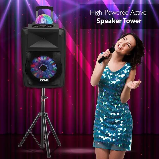Alt view image 6 of 14 - Portable DJ Karaoke PA Speaker - Outdoor 700 Watt Stereo  12” Subwoofer Built-in LED Lights Wireless Bluetooth Rechargeable Battery Audio Recording Mode & MP3/USB/Micro SD/FM Radio - Pyle PSUFM1280B