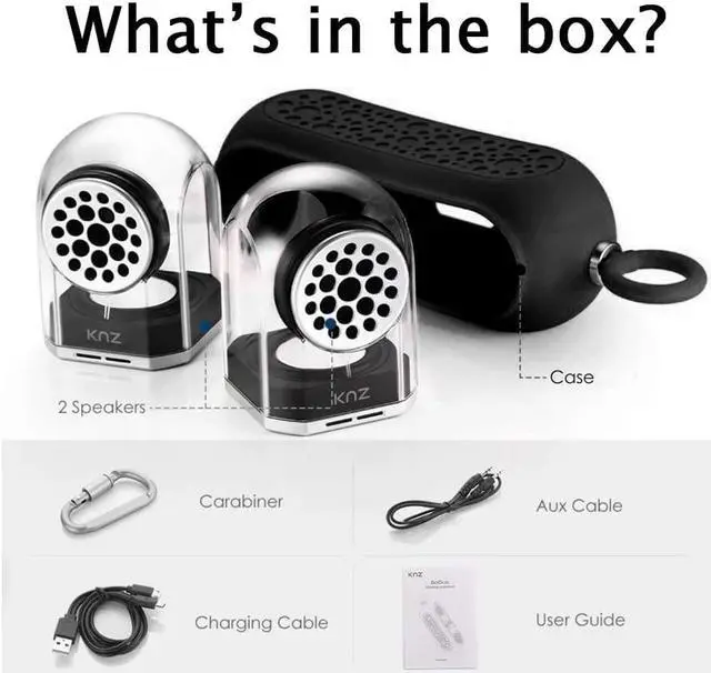 Alt view image 6 of 7 - KNZ GoDuo Portable Bluetooth Speakers with Magnetic Connectable Base, L/R True Stereo Sound and Bass, Water and Shock Resistant, 18 hr playtime, Built-in Mic, Protective Carrying Case Included (Black)