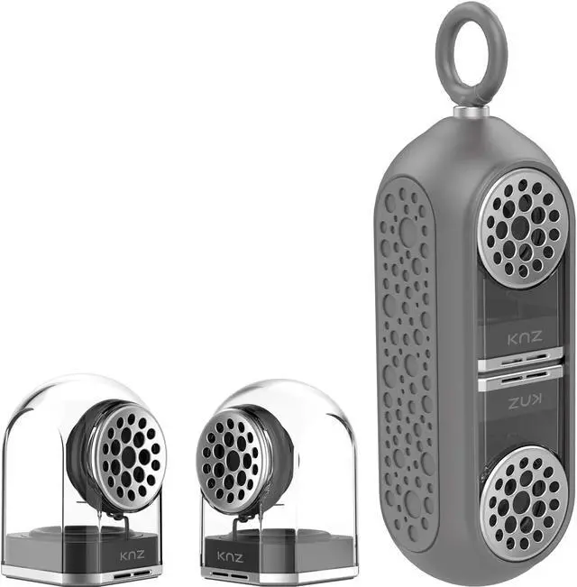 Alt view image 7 of 7 - KNZ GoDuo Portable Bluetooth Speakers with Magnetic Connectable Base, L/R True Stereo Sound and Bass, Water and Shock Resistant, 18 hr playtime, Built-in Mic, Protective Carrying Case Included (Black)