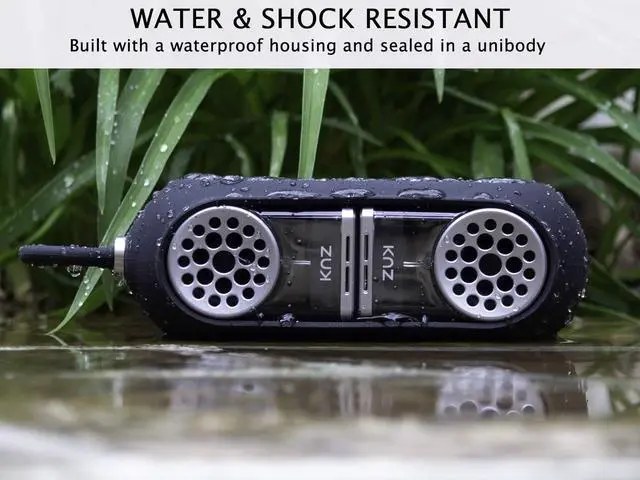 Alt view image 4 of 7 - KNZ GoDuo Portable Bluetooth Speakers with Magnetic Connectable Base, L/R True Stereo Sound and Bass, Water and Shock Resistant, 18 hr playtime, Built-in Mic, Protective Carrying Case Included (Black)