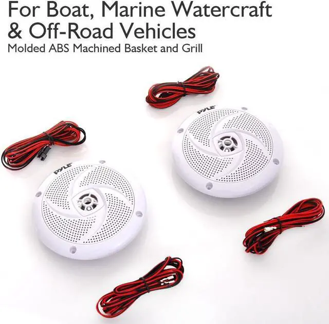 Alt view image 2 of 12 - Low-Profile Waterproof Marine Speakers - 240W 6.5 Inch 2 Way 1 Pair Slim Style Waterproof Weather Resistant Outdoor Audio Stereo Sound System w/Blue Illuminating LED Lights - Pyle (White)