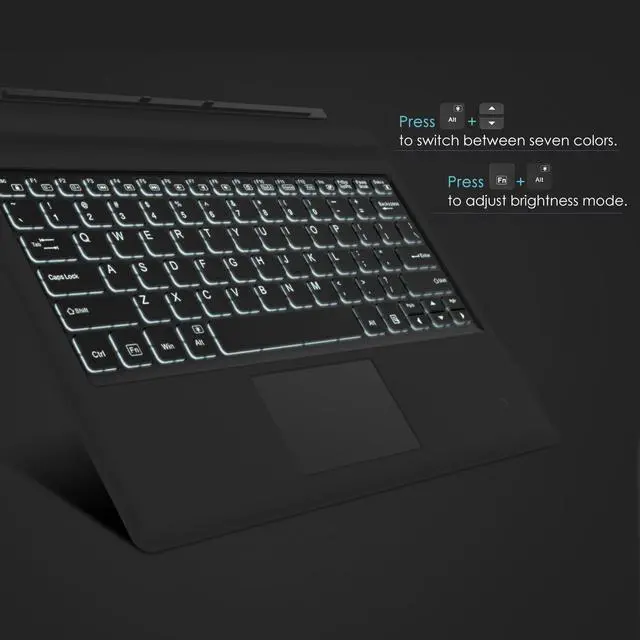 Alt view image 5 of 7 - MoKo Microsoft Surface Pro 7/Pro 6/Surface Pro 5 (Pro 2017)/Pro 4/Pro 3 Type Cover, Ultra-Slim Wireless Bluetooth Keyboard with Trackpad, 7-Color LED Backlit, Built-in Rechargeable Battery, Gray