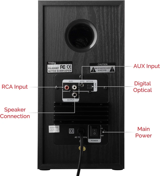 Alt view image 6 of 7 - Frisby FS-2030BT Powered Bluetooth Bookshelf Speakers - Digital Optical Input - Wired Studio Monitors - 5 Inch Near Field Speaker - 50 Watts RMS - Black