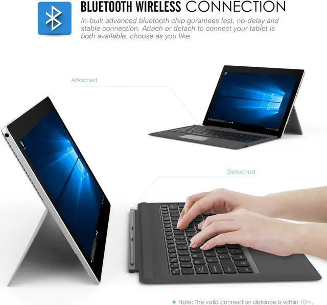 Alt view image 4 of 7 - MoKo Microsoft Surface Pro 7/Pro 6/Surface Pro 5 (Pro 2017)/Pro 4/Pro 3 Type Cover, Ultra-Slim Wireless Bluetooth Keyboard with Trackpad, 7-Color LED Backlit, Built-in Rechargeable Battery, Gray