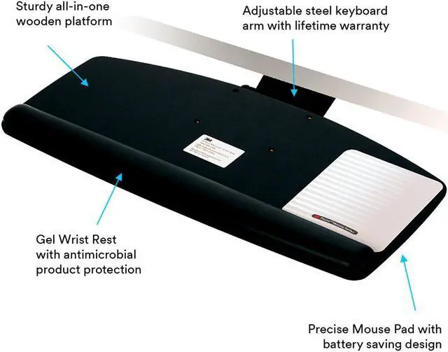 Alt view image 3 of 9 - 3M AKT170LE Adjustable Keyboard Tray
