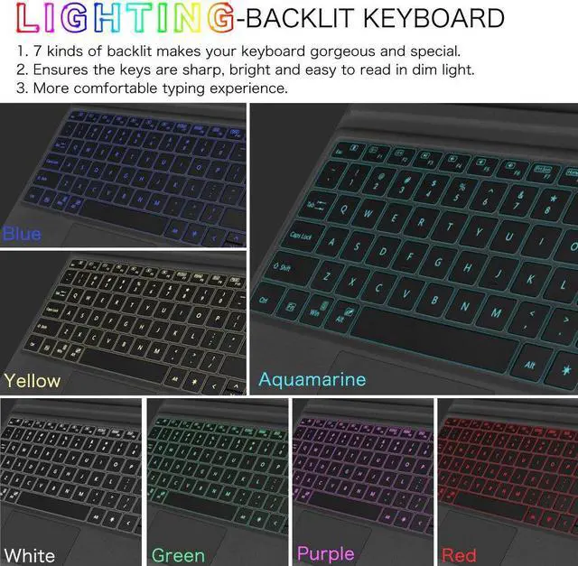 Alt view image 2 of 7 - Fintie Microsoft Surface Pro 7 Type Cover, [7-Color Backlit] Ultra-Slim Portable Wireless Bluetooth Keyboard with Rechargeable Battery and Trackpad, Compatible with Pro 6/Pro 5/Pro 4/Pro 3 (Black)