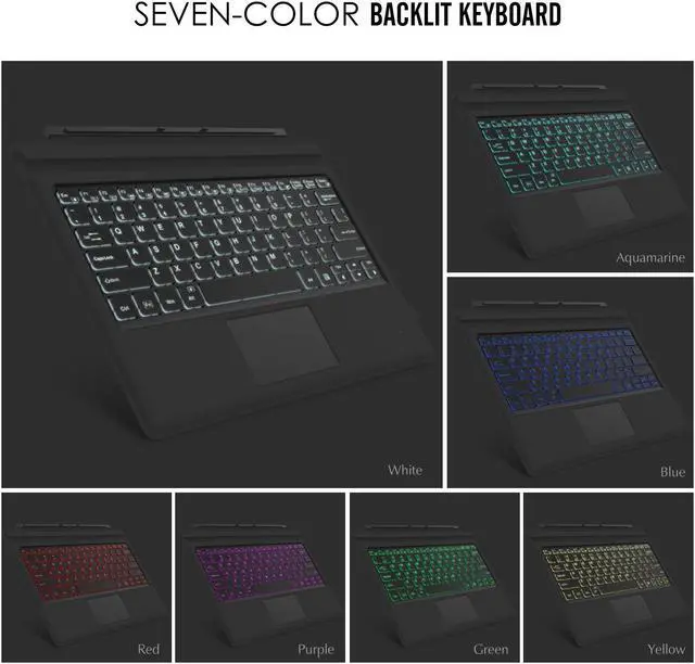 Alt view image 6 of 7 - MoKo Microsoft Surface Pro 7/Pro 6/Surface Pro 5 (Pro 2017)/Pro 4/Pro 3 Type Cover, Ultra-Slim Wireless Bluetooth Keyboard with Trackpad, 7-Color LED Backlit, Built-in Rechargeable Battery, Gray