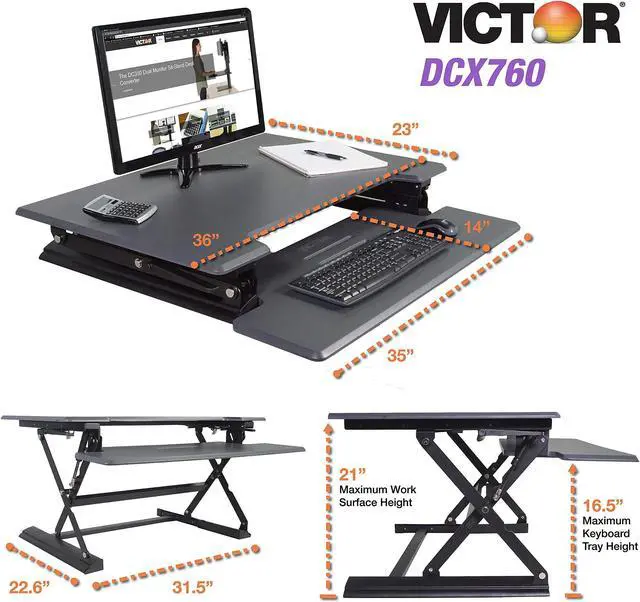 Alt view image 12 of 20 - VICTOR TECH DCX760G Standing Desk, 36, Gray