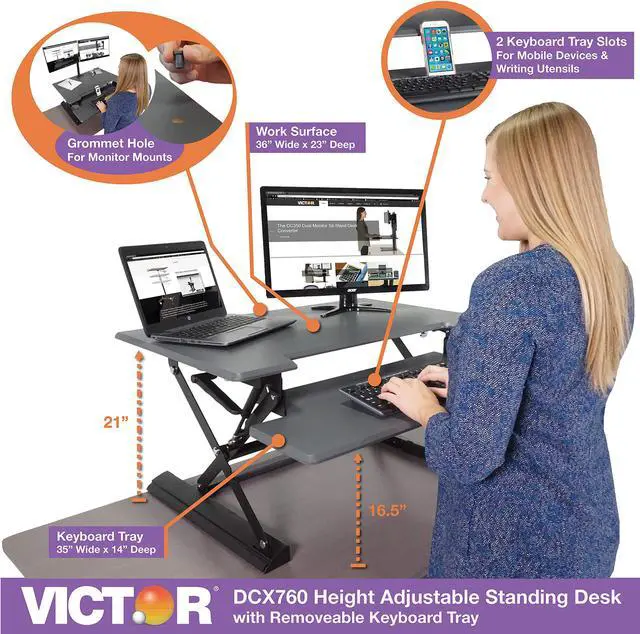 Alt view image 10 of 20 - VICTOR TECH DCX760G Standing Desk, 36, Gray
