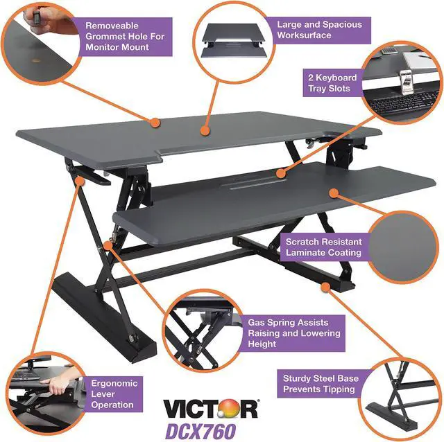Alt view image 11 of 20 - VICTOR TECH DCX760G Standing Desk, 36, Gray