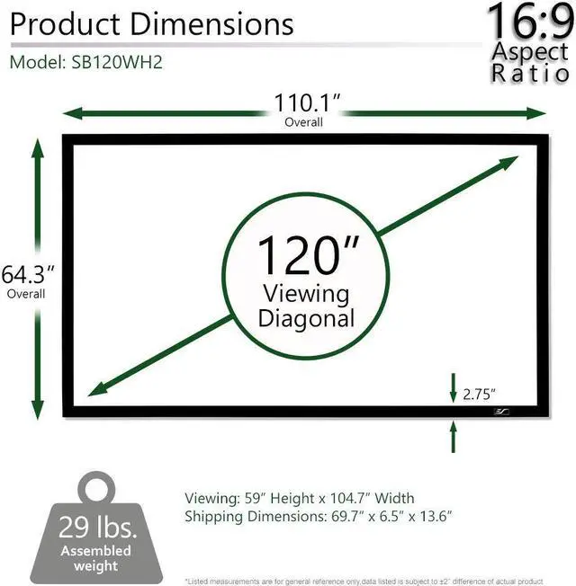 Alt view image 4 of 20 - Elite Screens Sable Frame B2, 120-INCH Diag. 16:9, Active 3D 4K / 8K Ultra HD Fixed Frame Home Theater Projection Projector Screen with Kit, SB120WH2