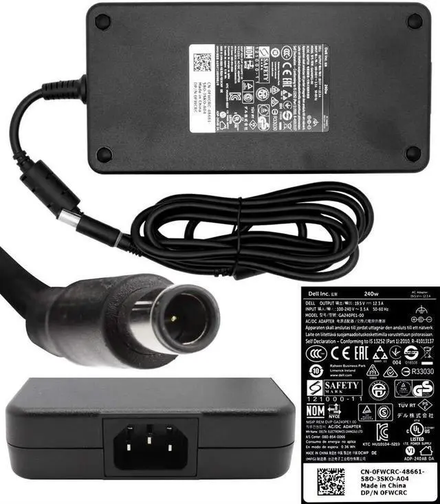 Main image of Dell AC Adapter 240 Watt Original FWCRC for Alienware Area-51 M17x / M17-R1 / M17X / M17X-R3; Asus G70 / G70S / G70SG Precision M6400, M6500, M6600