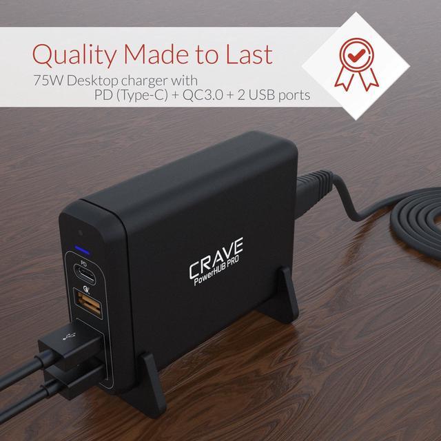 Alt view image 4 of 7 - 75W 4-port Desktop Charger, Crave PowerHUB PRO [60W PD + Quick Charge QC3.0] Multi-Port Charger Hub with Fast IC Technology for MacBook with Thunderbolt 3 port, laptops, iPhone, iPad, Samsung and more
